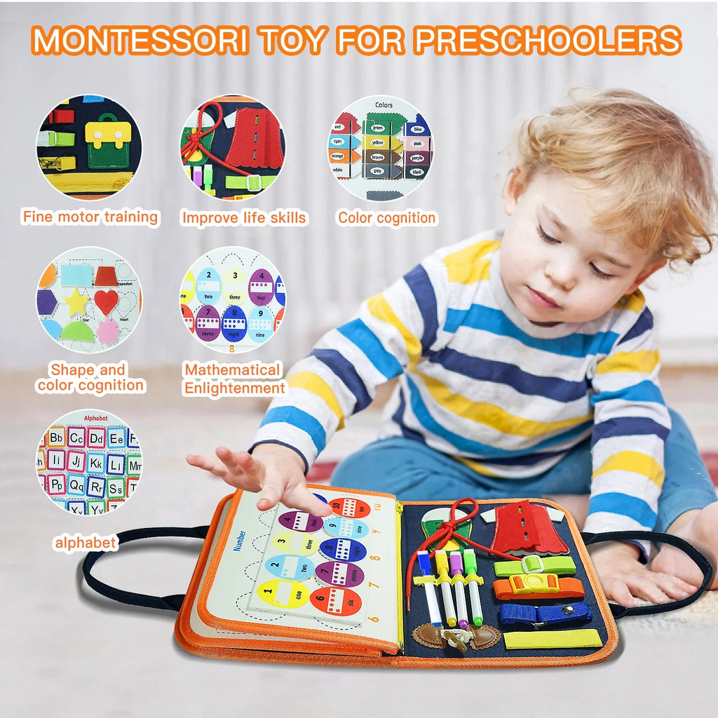 Montessori Busy Board - Educational Sensory Toy for Kids Aged 3-6