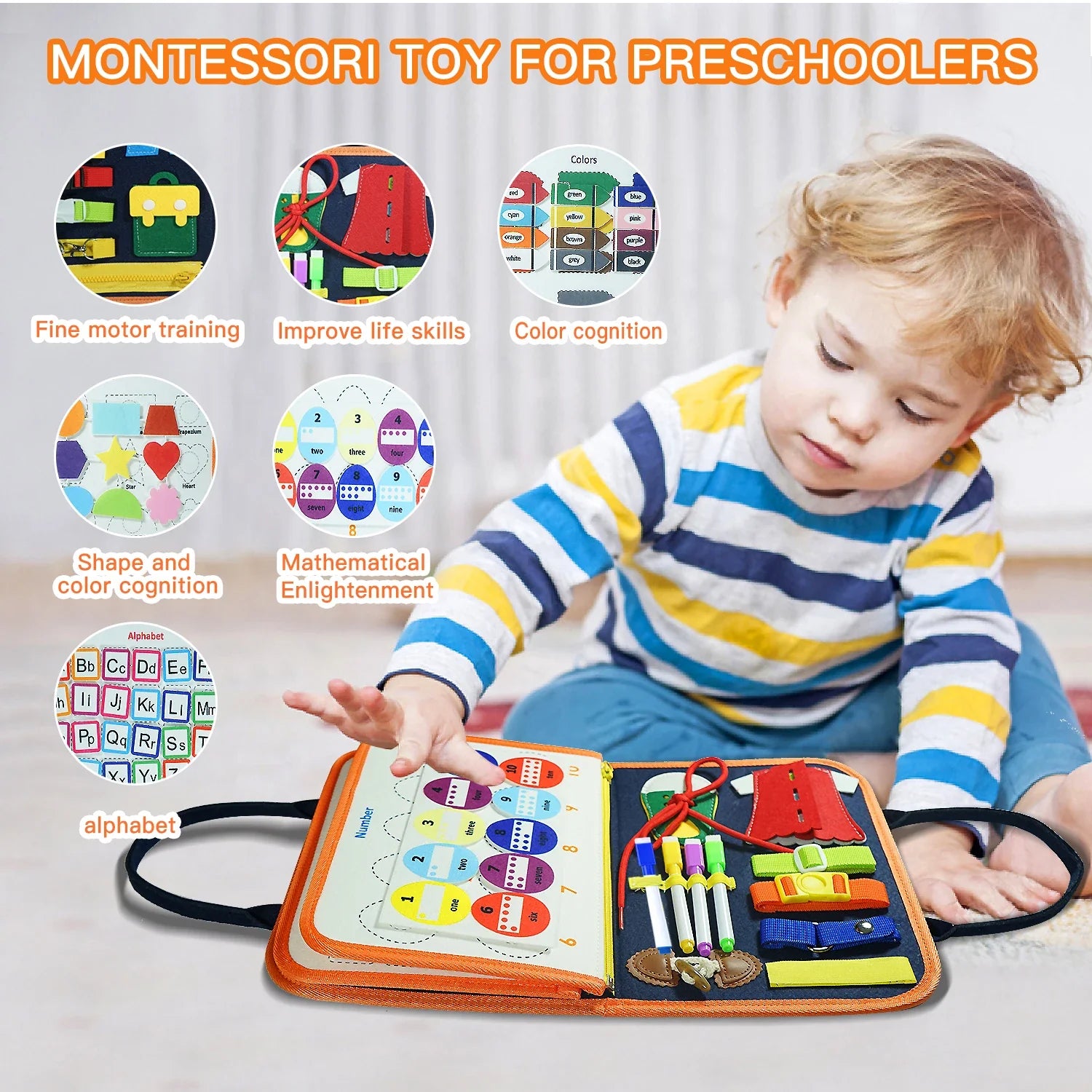 Montessori Busy Board - Educational Sensory Toy for Kids Aged 3-6