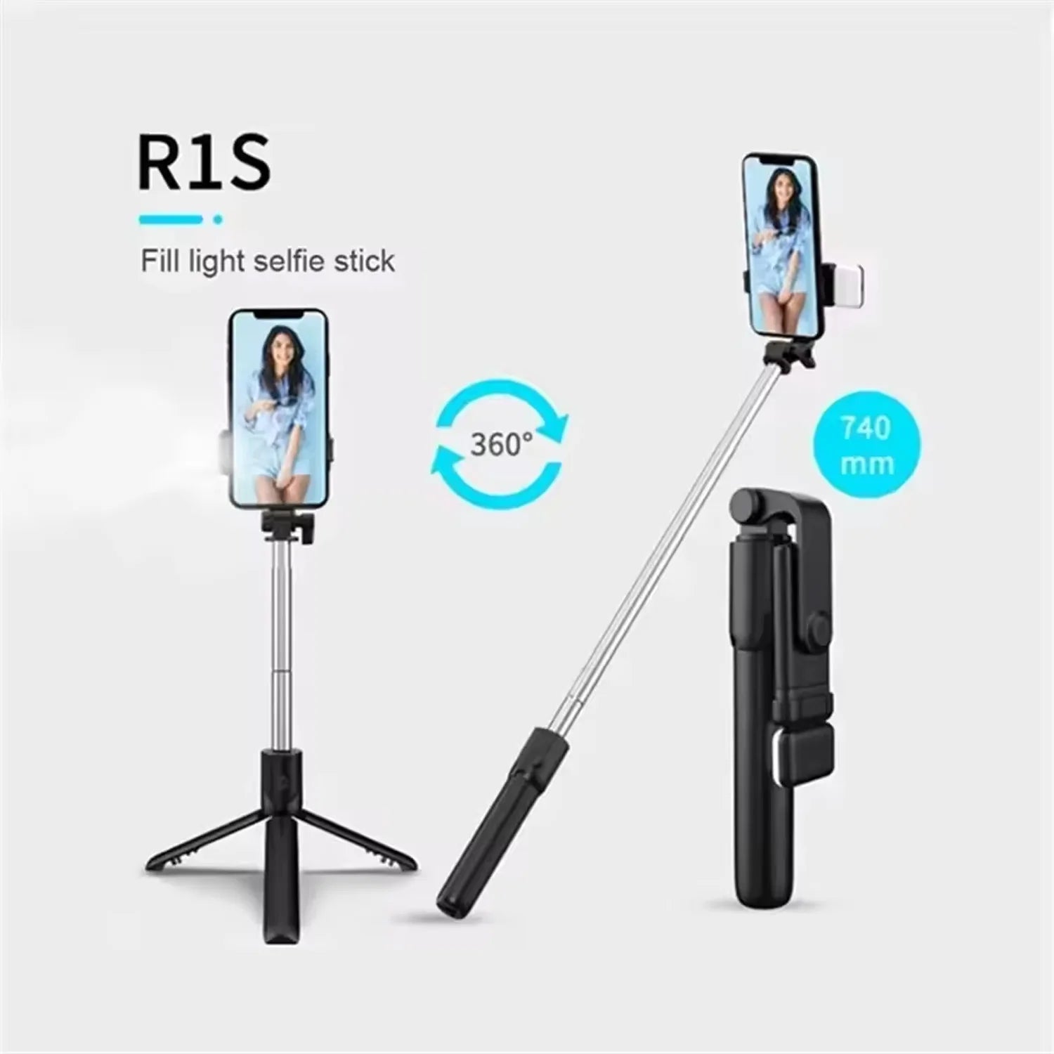 Bluetooth Selfie Stick Tripod with Remote & Fill Light - R1S