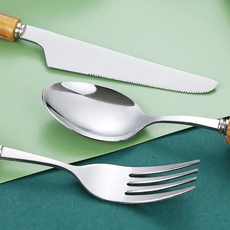 20-Piece Bamboo & Stainless Steel Tableware Set - Eco-Friendly Dining