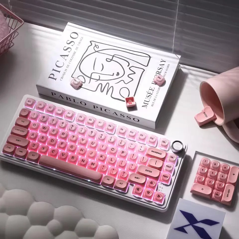HRUEDA Pink 132-Key PBT PC Keycap Set for Mechanical Keyboards