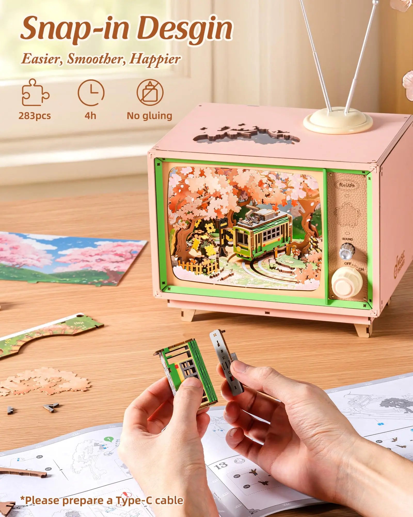 Robotime 3D Wooden Sakura Music Box Puzzle with Lights & Sound