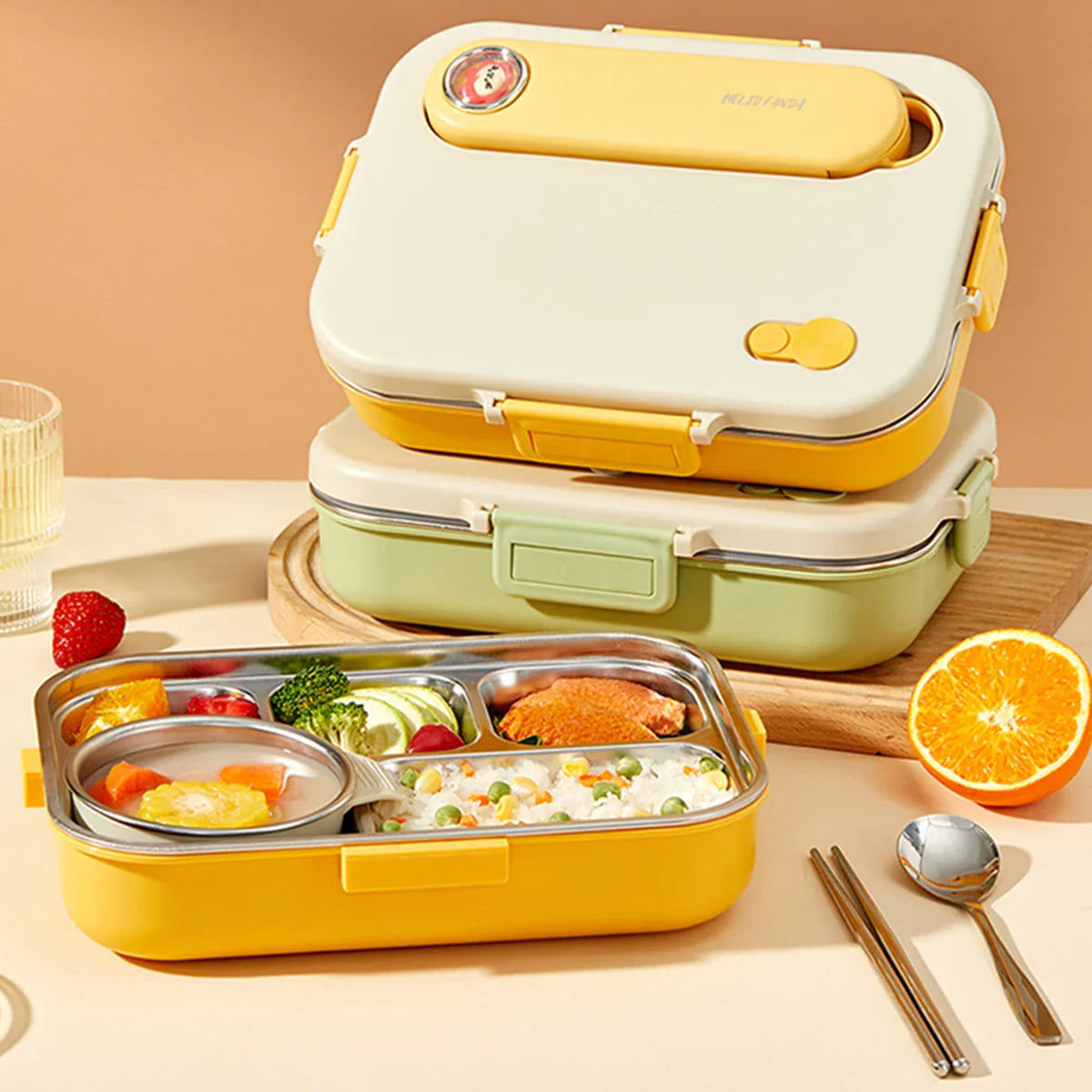 WORTHBUY Eco-Friendly Stainless Steel Bento Box - Microwave Safe