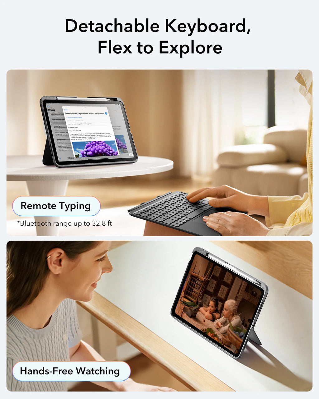 ESR UltraLight iPad Keyboard Case with Magnetic Detachable Design
