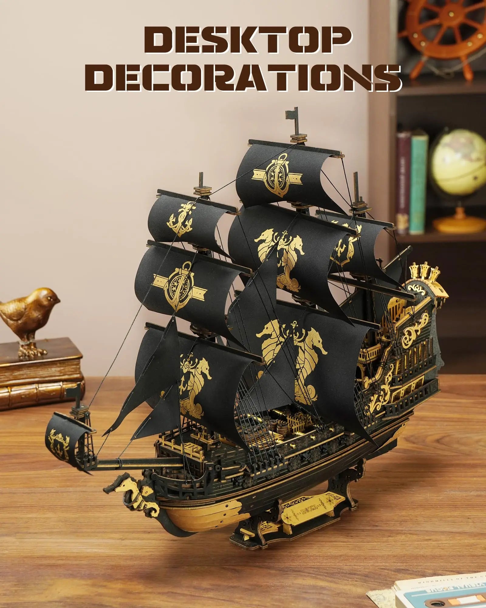 Robotime Seahorse Barque 3D Wooden Puzzle - Classic Sailboat Model Kit