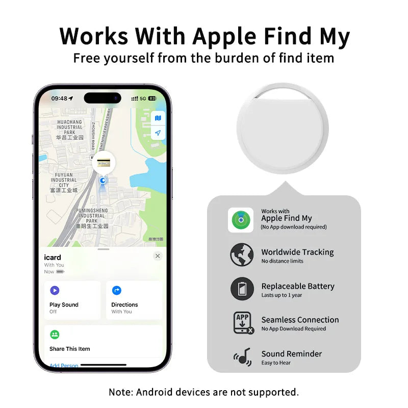 Smart Bluetooth GPS Tracker for Apple Find My - Anti-Lose Reminder Tag