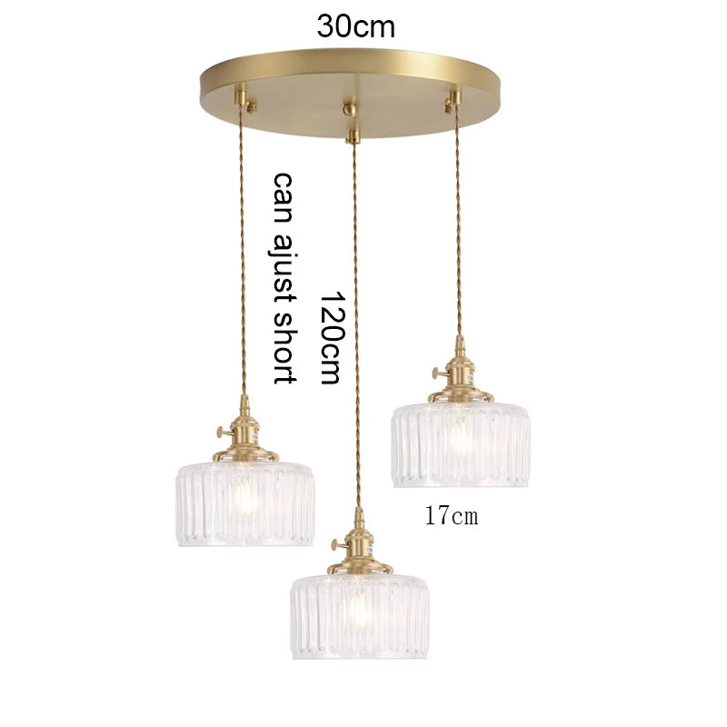 Vintage Green Glass Pendant Light - Nordic Copper Hanging Lamp