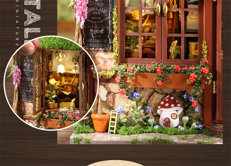 DIY Fairy-Tale Wonderhouse Wooden Miniature Dollhouse Kit with Furniture