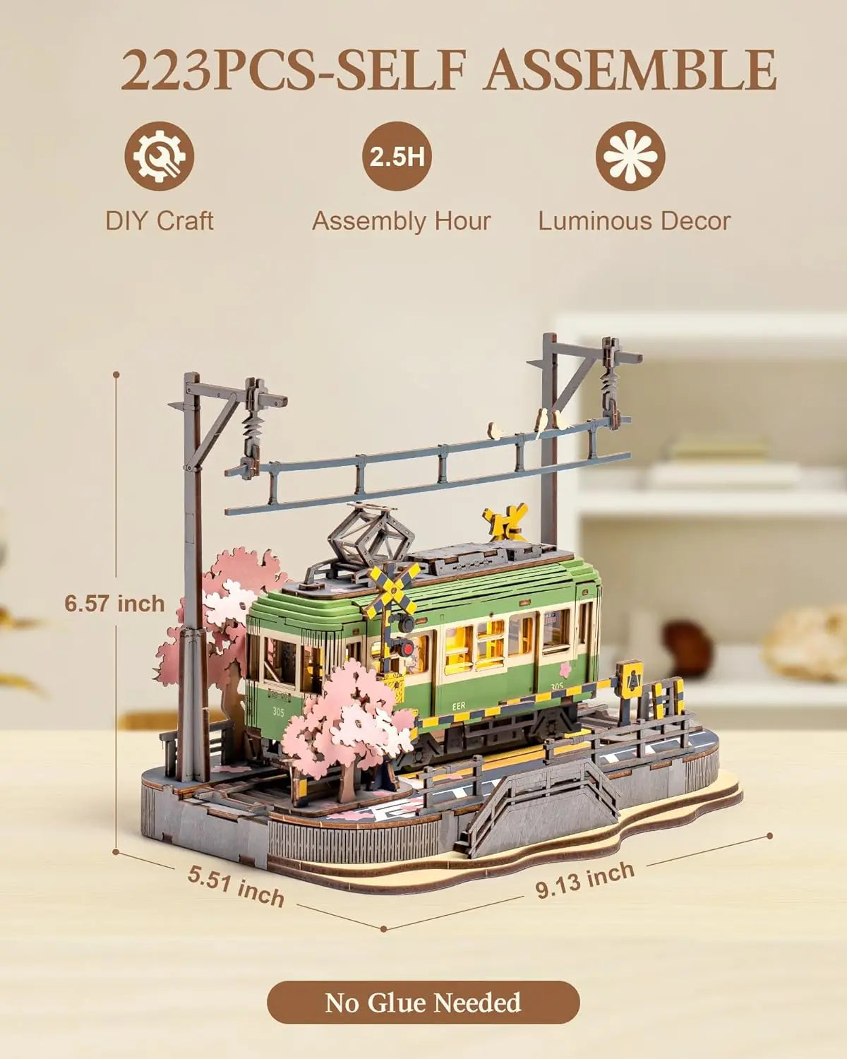 Robotime Sakura Journey Tram 3D Wooden Puzzle with LED Lights