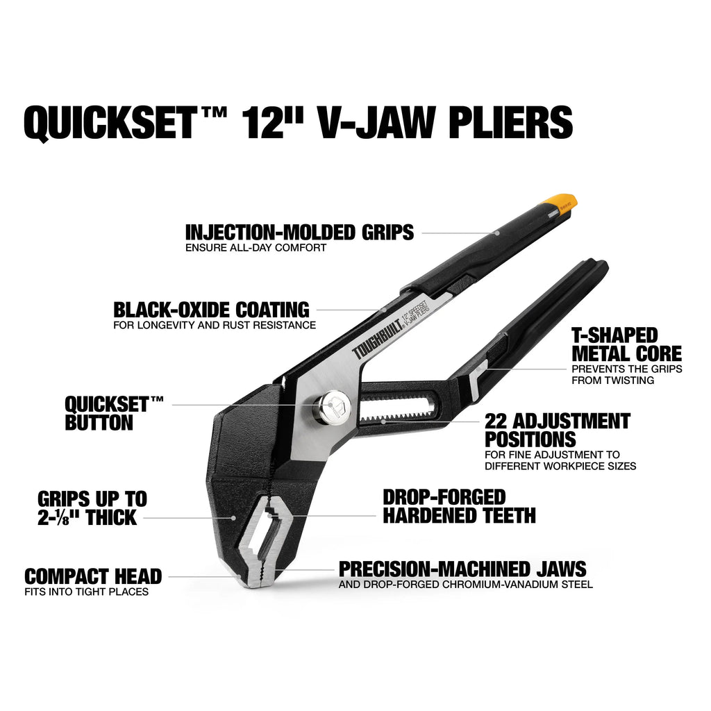 ToughBuilt SpeedSet V Jaw Pliers - 10" & 12" Versatile Hand Tools