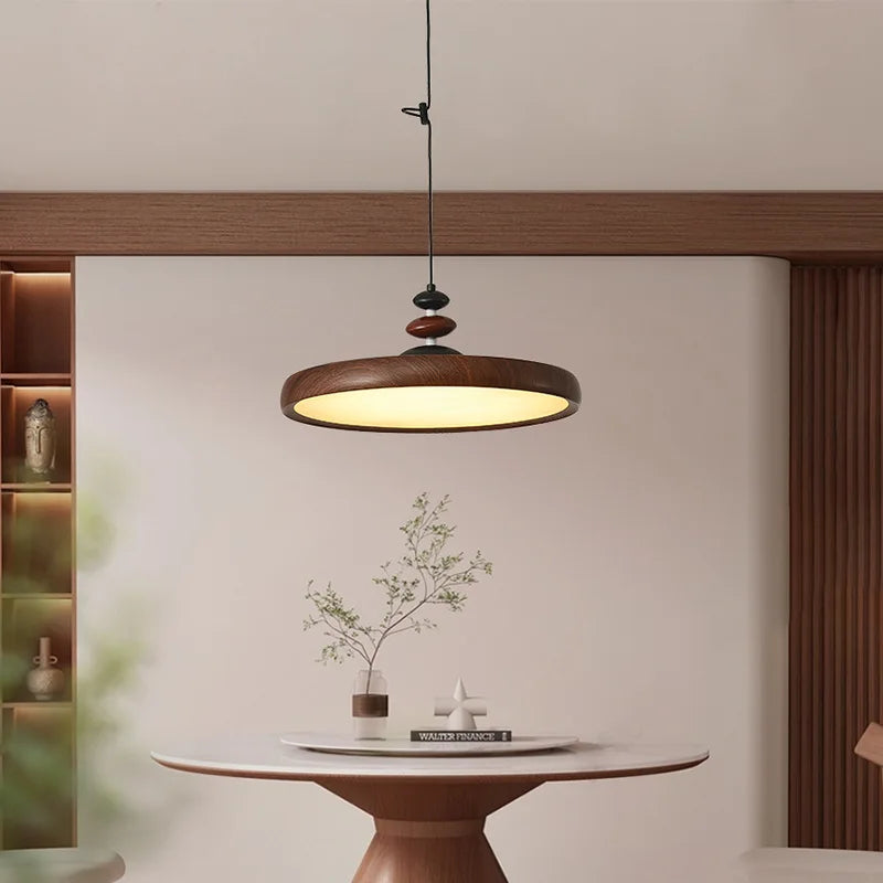 Elegant Walnut LED Pendant Chandelier for Dining & Living Spaces