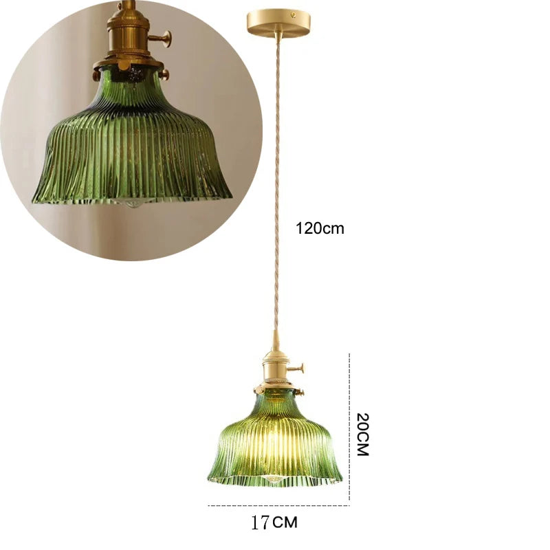 Elegant Green Stripe Glass Pendant Light - E27 Chandelier Fixture