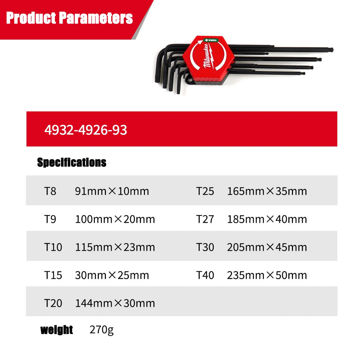 Milwaukee 9-Piece L-Shaped Ball Head Hex Wrench Tool Set