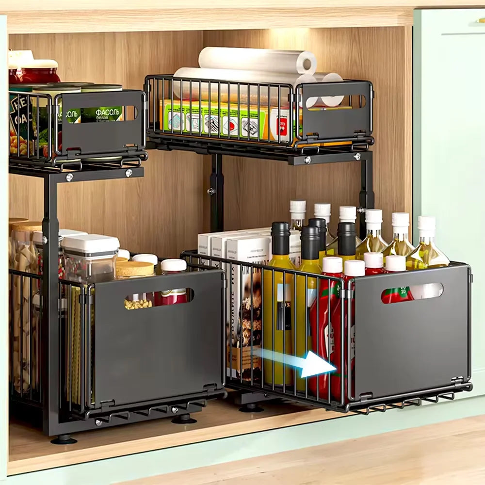 Adjustable 2-Tier Cabinet Organizer - Maximize Storage & Accessibility