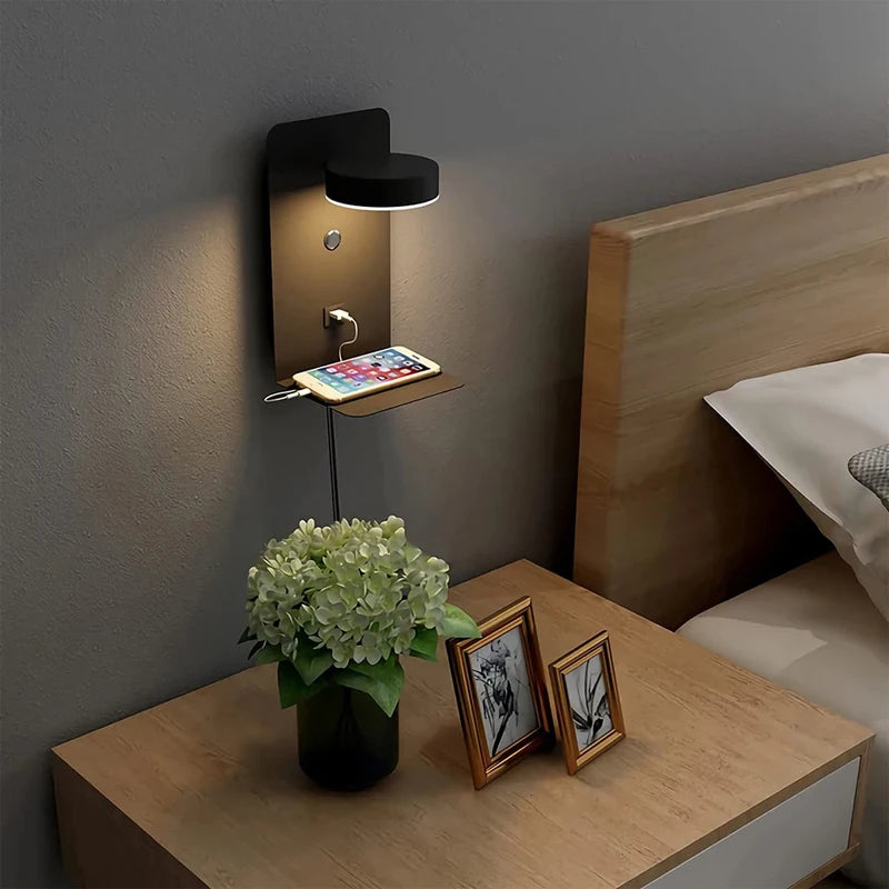 Modern 9W LED Wall Lamp with Touch Switch & USB Charging Port