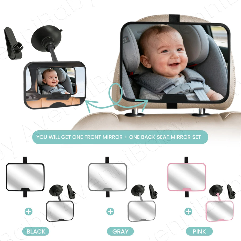 2PC Baby Car Mirror Set - 360° Rotatable Shatterproof View