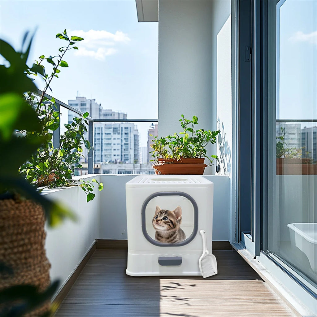 Minimalist Cat Litter Box with Drawer & Scoop - Stylish Enclosed Design