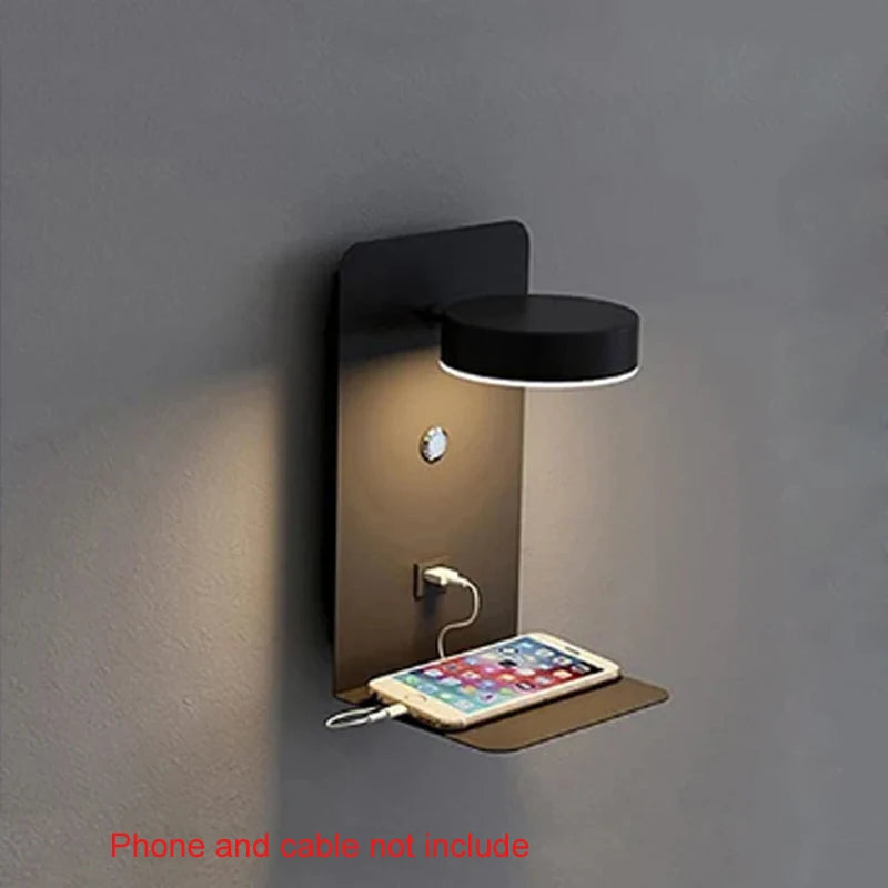 Modern 9W LED Wall Lamp with Touch Switch & USB Charging Port