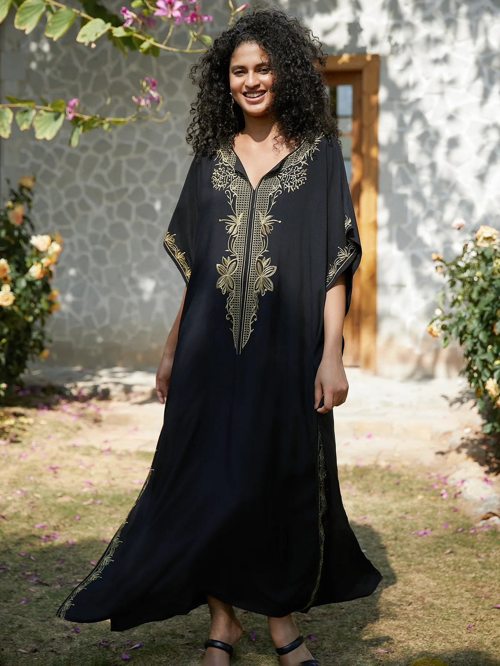 Stylish V Neck Swim Cover Up for Women - Embroidered Kaftan Dress