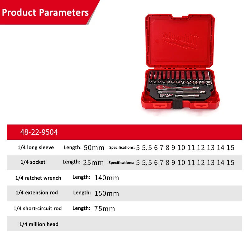 Milwaukee 28-Piece Metric 1/4" Ratchet & Socket Set | Durable Accessories