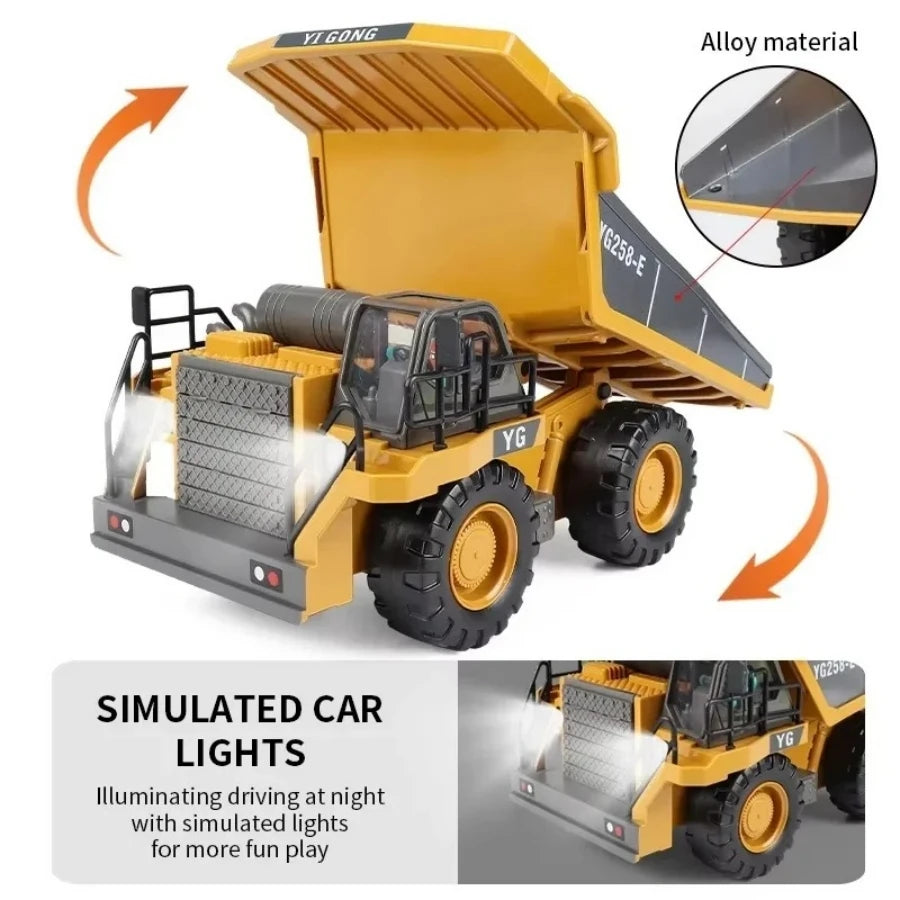 2.4GHz RC Excavator Toy Truck for Kids | Alloy, Lights & Sounds