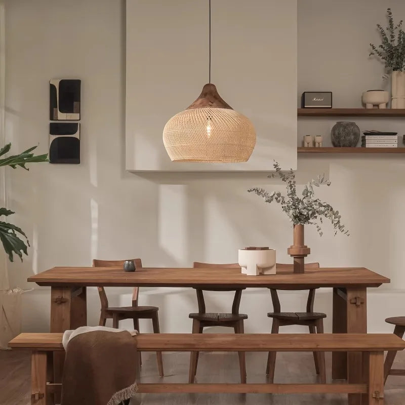 Japanese Wabi-Sabi Hand-Woven Rattan Pendant Light - Boho E27 Lamp
