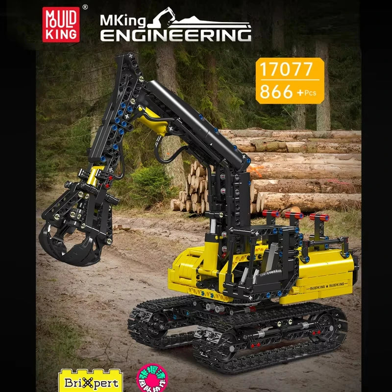 866Pcs Hydraulic Log Grapple Crawler Excavator Building Block Set