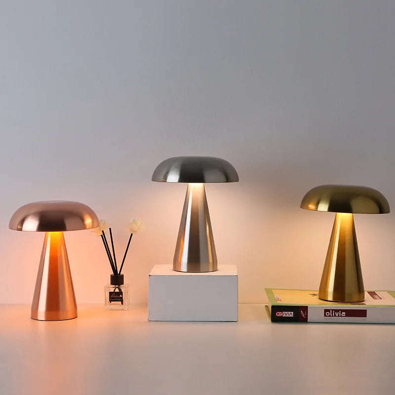 Dimmable Retro LED Mushroom Table Lamp - Touch Control & Rechargeable