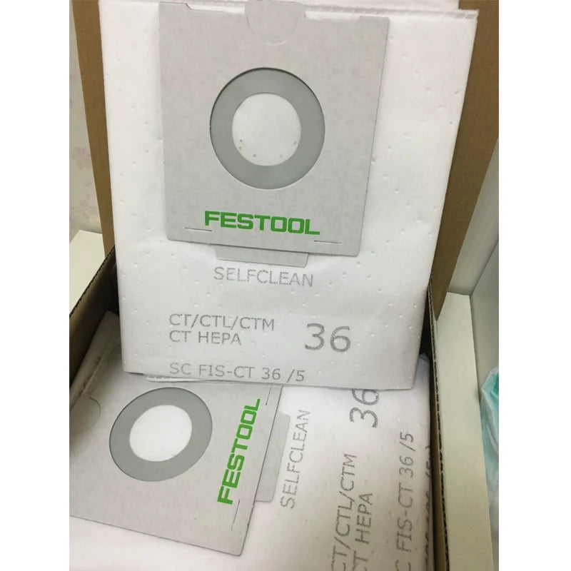 FESTOOL Self-Clean HEPA Filter Bags for 36 CTL CTM Dust Extractors – 5-Pack