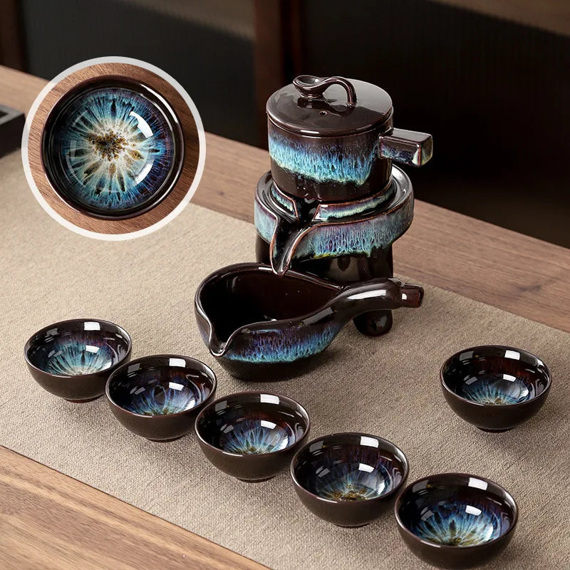 8-Piece Anti-Scald Ceramic Tea Set with Rotating Teapot & Cups