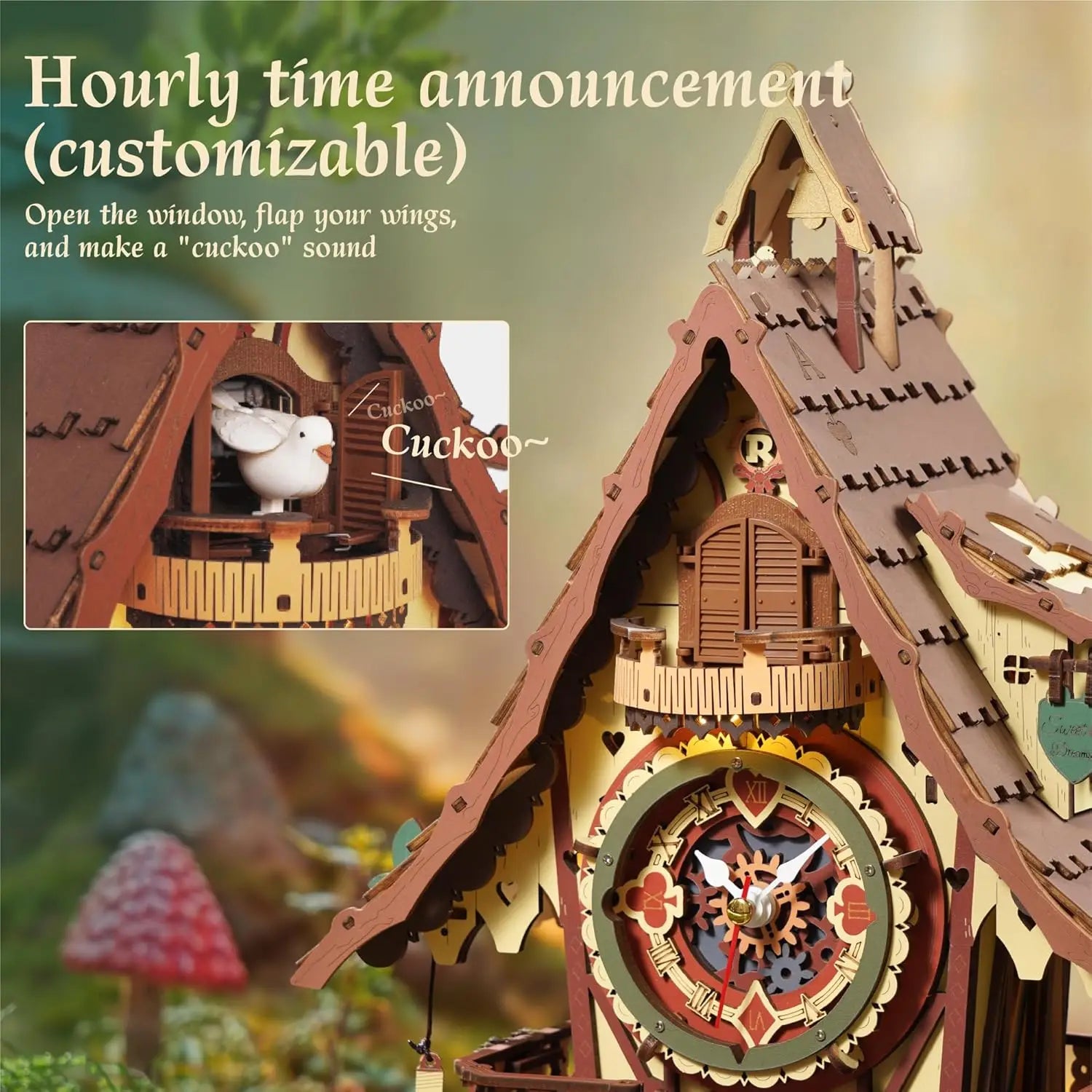 Robotime 3D Wooden Cuckoo Clock Kit - DIY Puzzle with LED Lights