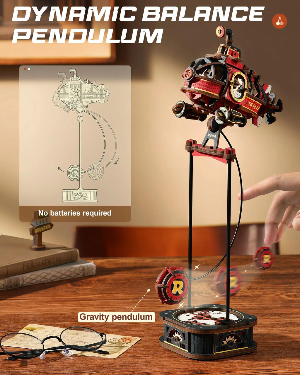 Robotime Kinetic Submarine 3D Wooden Puzzle - Engaging Desk Decor