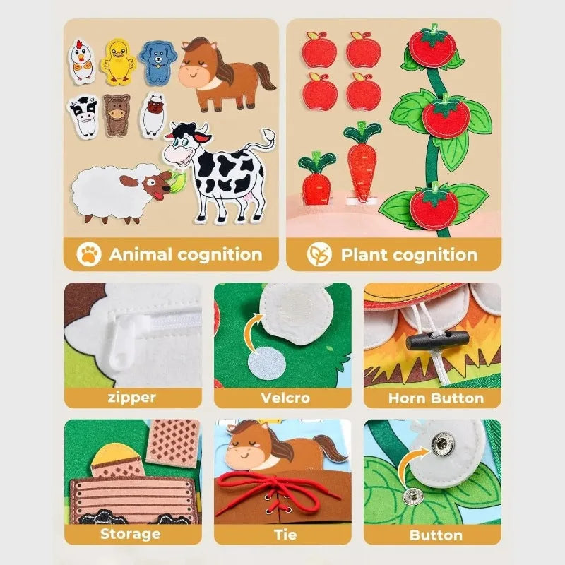 Montessori Farm Animal Cloth Book - Interactive Learning Toy for Toddlers