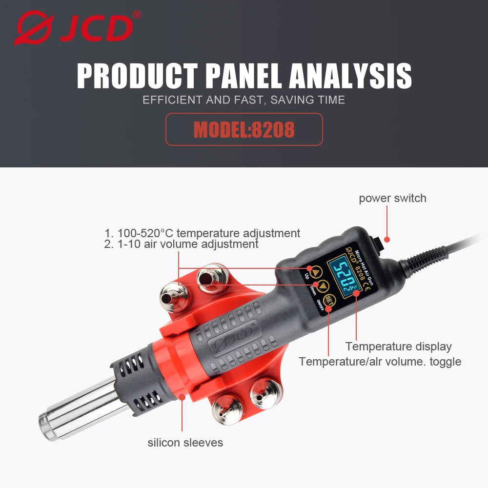 JCD 8208 750W Micro Hot Air Gun with LCD Display - Versatile Soldering Tool