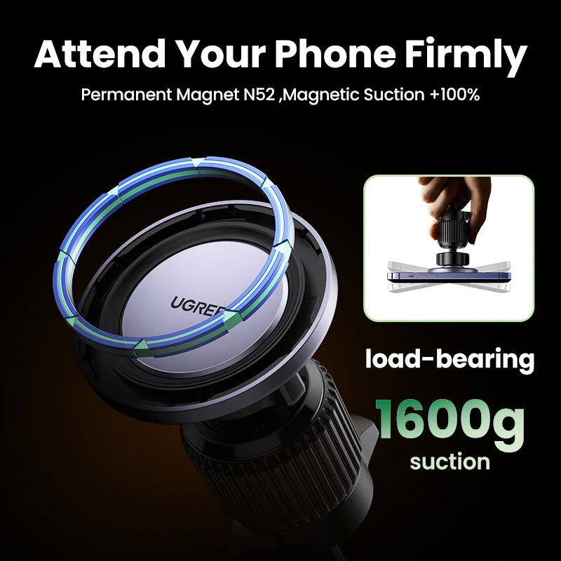 UGREEN Magnetic Car Phone Holder – Safe Mount for iPhone & Samsung