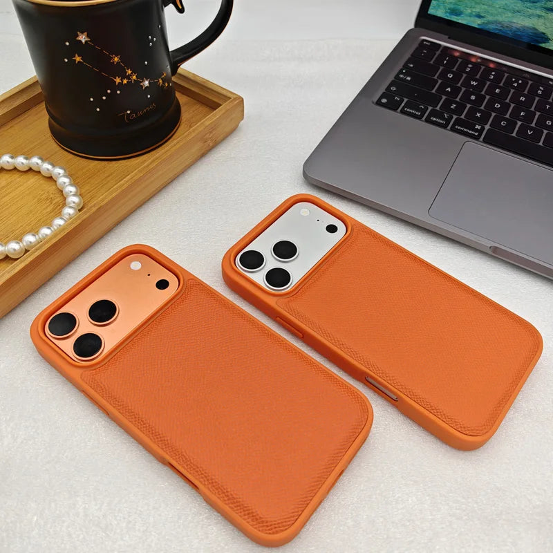 Stylish Orange PU Leather Phone Case for iPhone 17 Series
