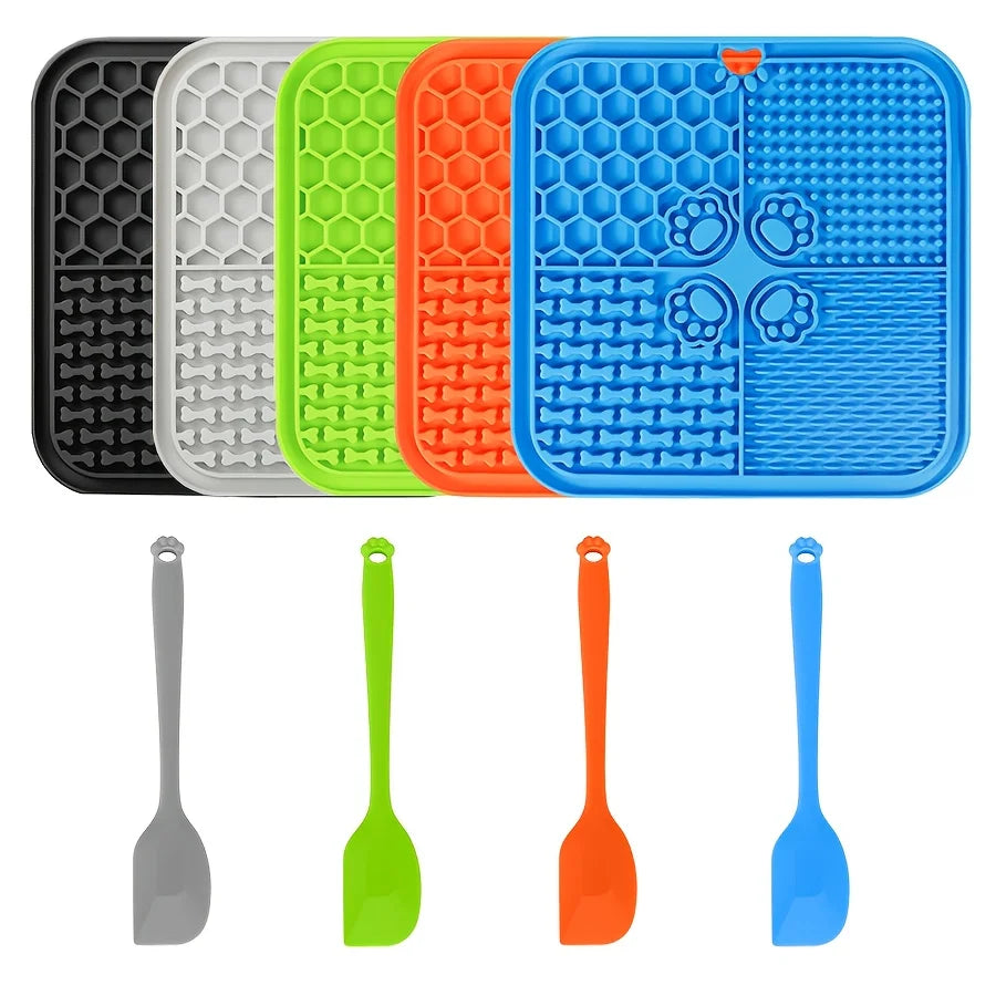 Anxiety Relief Dog Lick Mat with Suction Cups - Slow Feeder Silicone Bowl