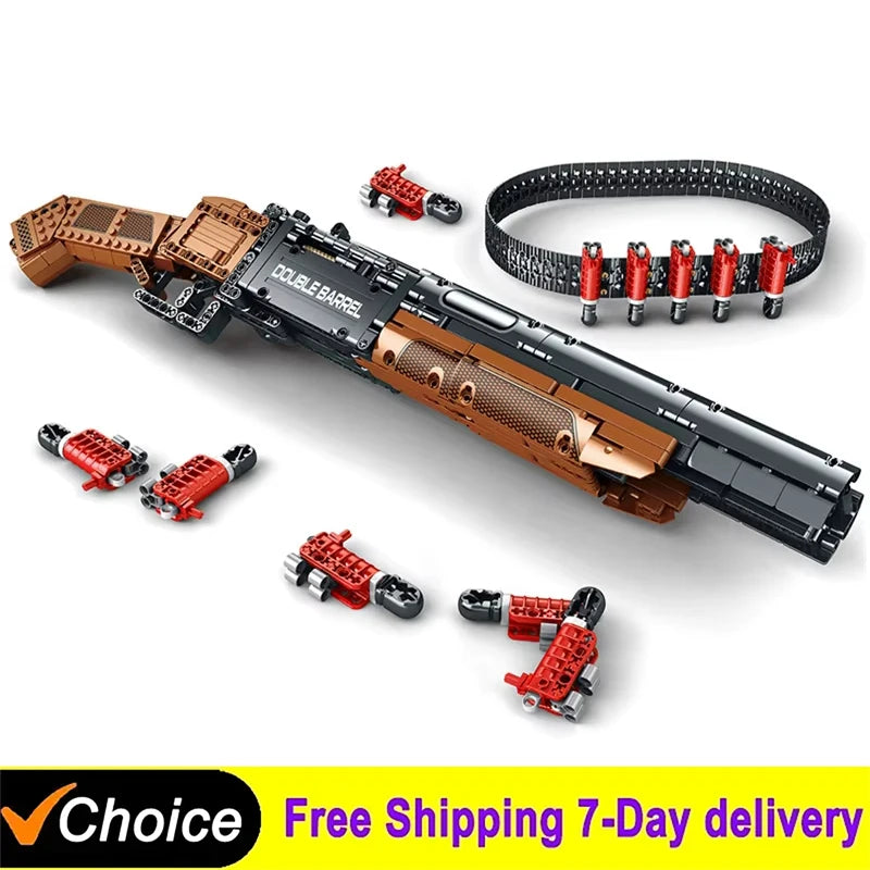 Reobrix 77028 Double Barrel Toy Gun Model - DIY Building Blocks Set