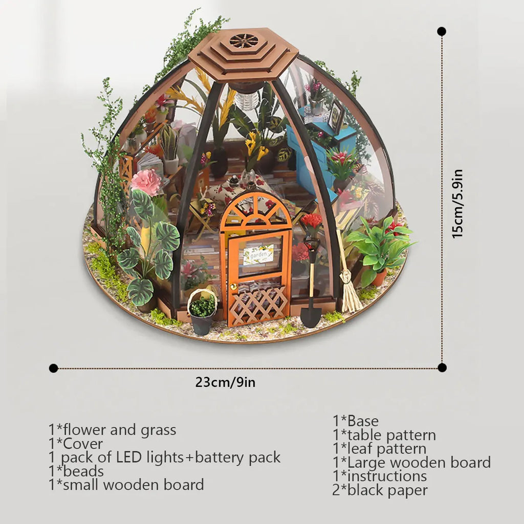 DIY Miniature Garden House Kit with LED Lights & Realistic Furniture
