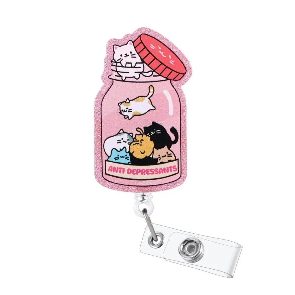 Cute Shiny Acrylic Pet Badge Reel - Retractable Cat & Dog ID Holder