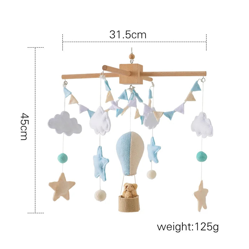Baby Wooden Elephant Rattle Mobile - Montessori Crib Decor