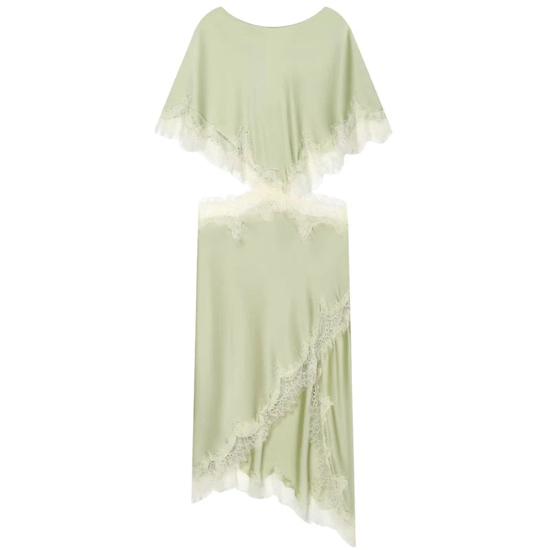HXAO Women's Sexy Asymmetric Satin Lace Midi Dress - Summer 2026