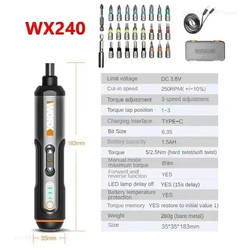 Worx 4V Cordless Mini Electric Screwdriver Set with 30 Bits