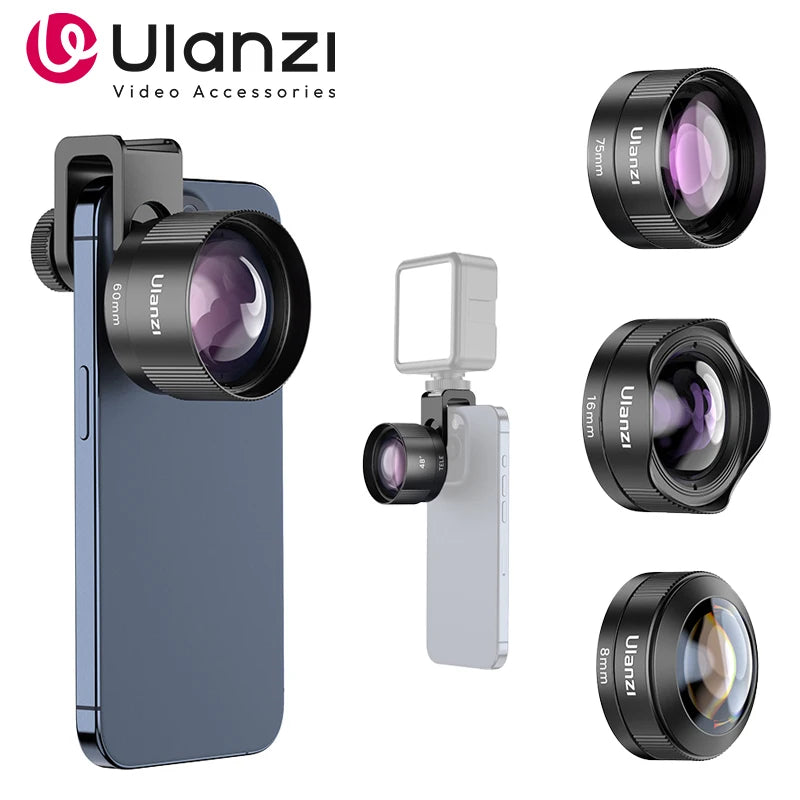 Ulanzi 75mm Macro Lens Kit for iPhone - Ultra Wide Fisheye Lens