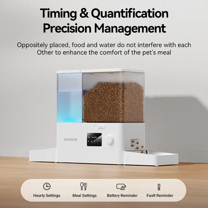 ROJECO Smart 2-in-1 Pet Feeder & Water Fountain – WiFi Controlled