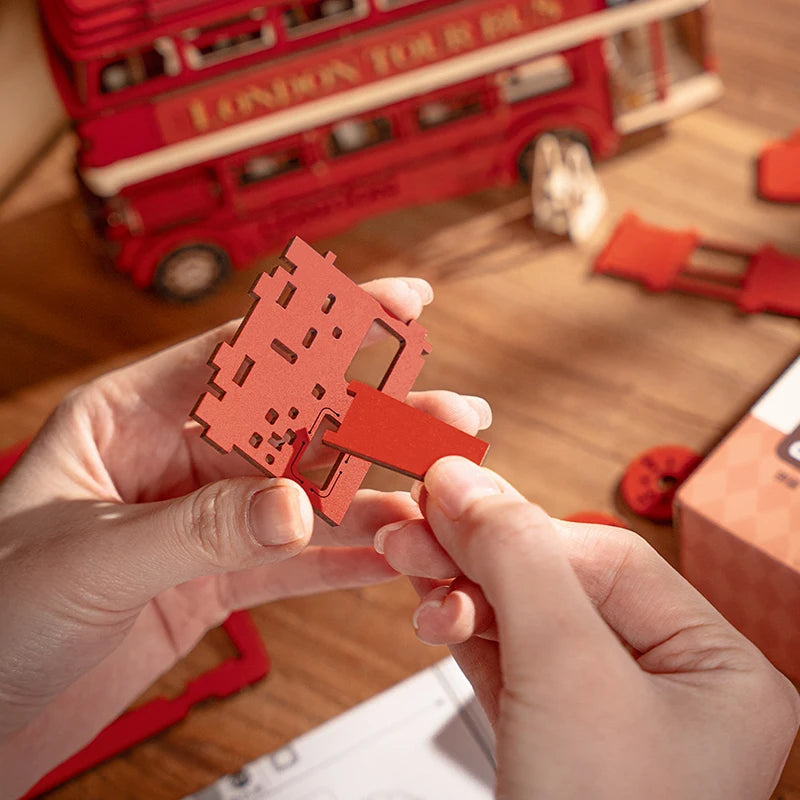 Robotime London Tour Bus 3D Wooden Puzzle – Fun Building Kit for Ages 14+