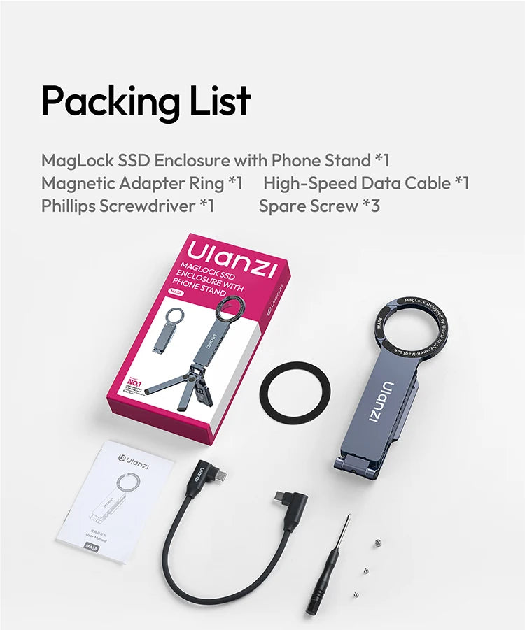 Ulanzi 2-in-1 SSD Enclosure & MagLock Phone Stand for Content Creators