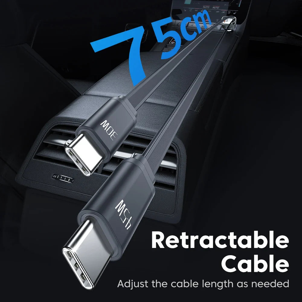 Toocki 105W 4-in-1 Retractable Car Charger with Type-C Cable