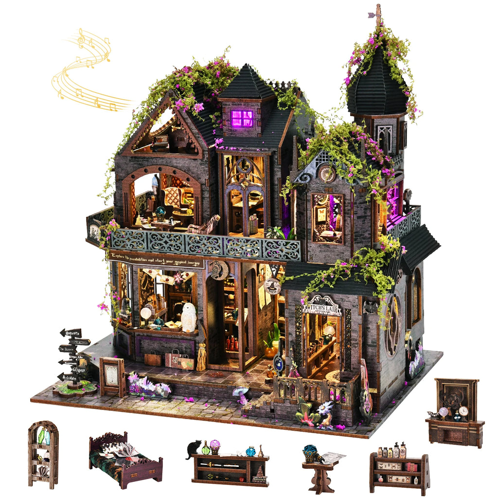Magical Castle Book Nook Kit - 3D DIY Wooden Art With Music & Light