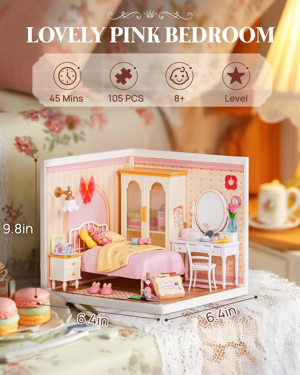 Robotime 3D Puzzle Miniature Pink Bedroom DIY Model Kit